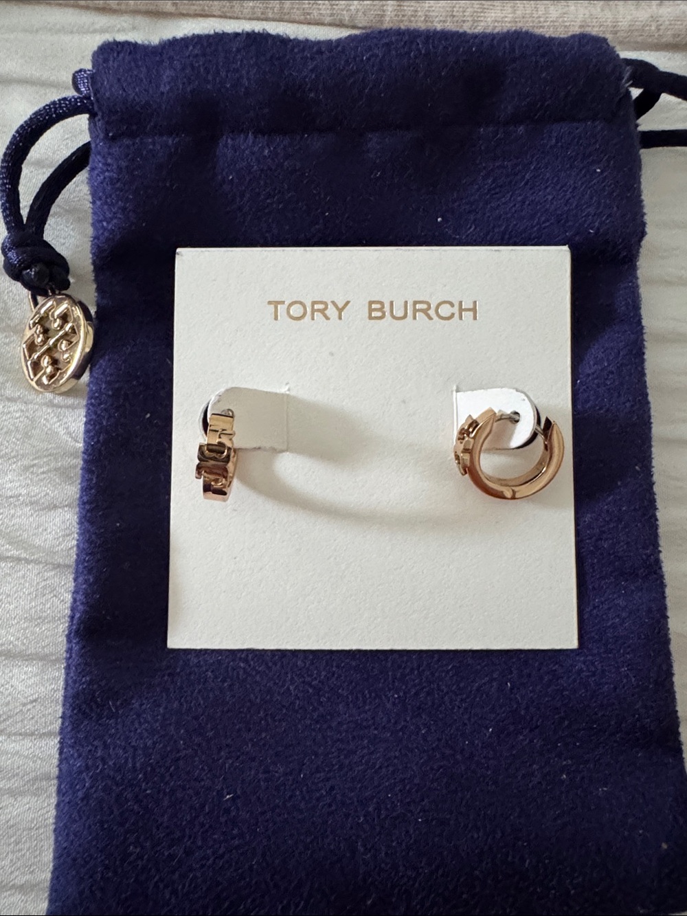 Tory Burch Gold Serif-T Snuggie Hoop Earrings